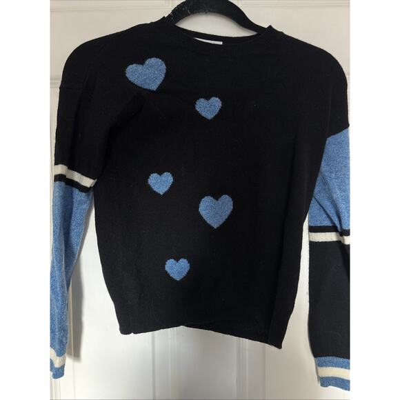 Autumn Cashmere Girls Pullover Sweater Black blue Hearts print sz 12 New - Picture 1 of 10